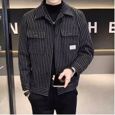 Men's trendy casual vertical striped lapels