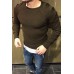 T60 Men's Round Collar Burst Shoulder Sleeve Hole Long Sleeve Sweater Sweater