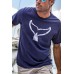 Wyland Whale Tail Brushed Indigo Short Sleeve Crew Neck T-Shirt